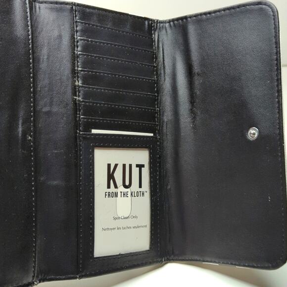 KUT FROM THE KLOTH Black White Striped Slimfold Wallet Vegan Leather NEW - Picture 6 of 8